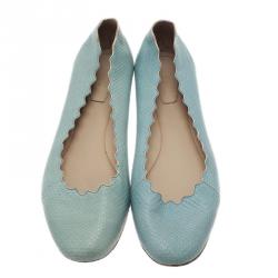 Chloe Blue Lauren Python Embossed Ballet Flats Size 38.5