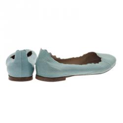 Chloe Blue Lauren Python Embossed Ballet Flats Size 38.5