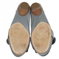 Pre Owned Chloe Metallic Silver Leather Buckle Detail Moccasins Size 38.5