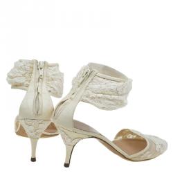 Pre Owned Chloe Cream Lace Ankle Strap Heel Sandals Size 38.5