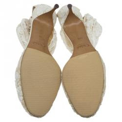 Pre Owned Chloe Cream Lace Ankle Strap Heel Sandals Size 38.5