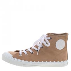 Pre Owned Chloe Beige Suede Scallop Detail High Top Sneakers Size 39