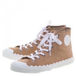 Pre Owned Chloe Beige Suede Scallop Detail High Top Sneakers Size 39