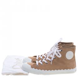 Pre Owned Chloe Beige Suede Scallop Detail High Top Sneakers Size 39