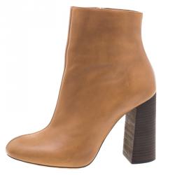 Pre Owned Chloe Brown Leather Block Heel Ankle Boots Size 40