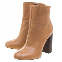 Pre Owned Chloe Brown Leather Block Heel Ankle Boots Size 40