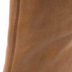 Pre Owned Chloe Brown Leather Block Heel Ankle Boots Size 40