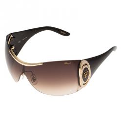 Pre Owned Chopard Black and Gold SCH748S Shield Sunglasses