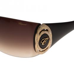 Pre Owned Chopard Black and Gold SCH748S Shield Sunglasses