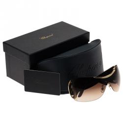 Pre Owned Chopard Black and Gold SCH748S Shield Sunglasses