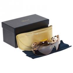 Pre Owned Chopard Maroon Gold Plated SCH 692S Shield Sunglasses