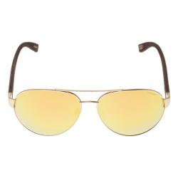 Pre Owned Chopard Rose Gold Tone SCH B35V Brown Leather Aviators