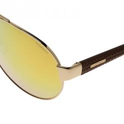 Pre Owned Chopard Rose Gold Tone SCH B35V Brown Leather Aviators