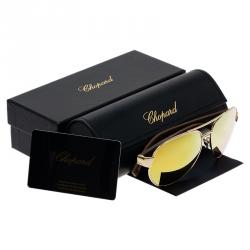 Pre Owned Chopard Rose Gold Tone SCH B35V Brown Leather Aviators