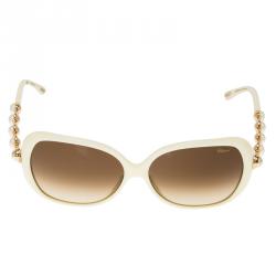 Pre Owned Chopard Cream Pearl Embellished Swirls & Rose Gold Tone Square Sunglasses