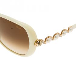 Pre Owned Chopard Cream Pearl Embellished Swirls & Rose Gold Tone Square Sunglasses