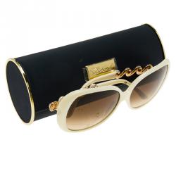 Pre Owned Chopard Cream Pearl Embellished Swirls & Rose Gold Tone Square Sunglasses