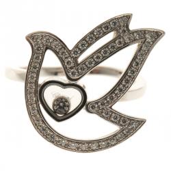 Pre Owned Chopard Happy Diamond Dove 18k White Gold Ring Size 53