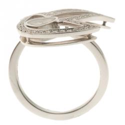 Pre Owned Chopard Happy Diamond Dove 18k White Gold Ring Size 53