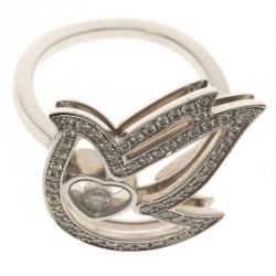 Pre Owned Chopard Happy Diamond Dove 18k White Gold Ring Size 53