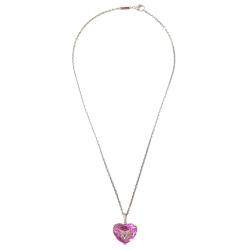 Pre Owned Chopard So Happy Diamond Pink Heart 5 Diamonds  White Gold Necklace