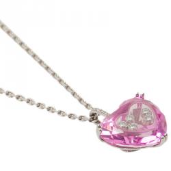 Pre Owned Chopard So Happy Diamond Pink Heart 5 Diamonds  White Gold Necklace