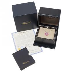 Pre Owned Chopard So Happy Diamond Pink Heart 5 Diamonds  White Gold Necklace