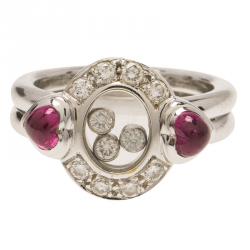 Chopard Happy Diamonds Sapphire Diamond White Gold Ring Size 56