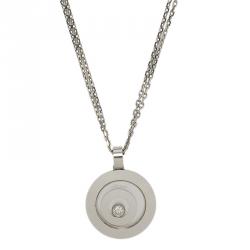 Pre Owned Chopard Happy Spirit Diamond & White Gold Pendant Double Chain Necklace