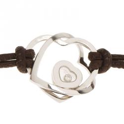 Chopard Happy Diamond Interlocking White Gold Heart Leather Bracelet