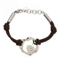 Chopard Happy Diamond Interlocking White Gold Heart Leather Bracelet