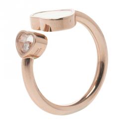 Pre Owned Chopard Happy Hearts Mother Of Pearl & Diamond 18k Rose Gold Ring Size 54