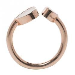 Pre Owned Chopard Happy Hearts Mother Of Pearl & Diamond 18k Rose Gold Ring Size 54