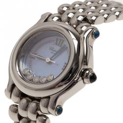 Pre Owned Chopard Blue Mother of Pearl Stainless Steel Happy Sport Women's Wristwatch 26MM