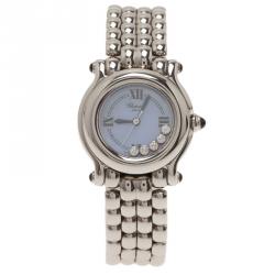 Pre Owned Chopard Blue Mother of Pearl Stainless Steel Happy Sport Women's Wristwatch 26MM