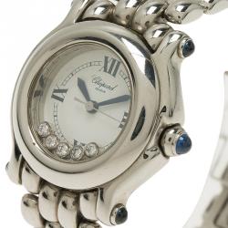 Pre Owned Chopard Mother of Pearl Stainless Steel Happy Sport Diamond Women's Wristwatch 26MM