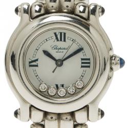 Pre Owned Chopard Mother of Pearl Stainless Steel Happy Sport Diamond Women's Wristwatch 26MM