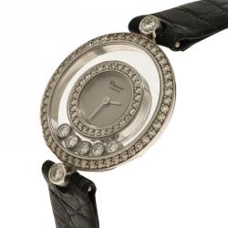 Pre Owned ساعة يد نسائية شوبارد هابي دياموندز أيكون ذهب أبيض عيار 18 وألماس فضية 25مم