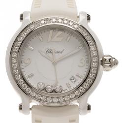 Chopard White Ceramic Happy Sport Diamond Women's Wristwatch 36MM