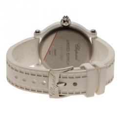 Chopard White Ceramic Happy Sport Diamond Women's Wristwatch 36MM