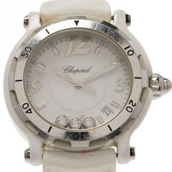 Pre Owned Chopard White Stainless Steel and Ceramic Happy Sport Limited Edition Women's Wristwatch 36MM