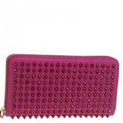 مملوكة مسبقًا Christian Louboutin Pink Leather Studded Spike Continental Wallet