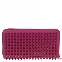 مملوكة مسبقًا Christian Louboutin Pink Leather Studded Spike Continental Wallet