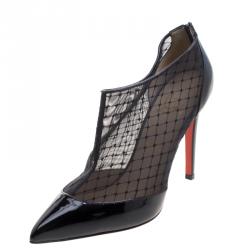 Pre Owned Christian Louboutin Black Mesh and Leather Filette Ankle Booties Size 39