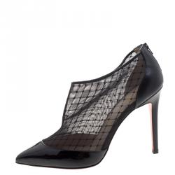 Pre Owned Christian Louboutin Black Mesh and Leather Filette Ankle Booties Size 39
