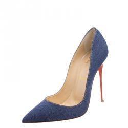 Pre Owned Christian Louboutin Blue Denim Pigalle Follies Pointed Toe Pumps Size 39.5