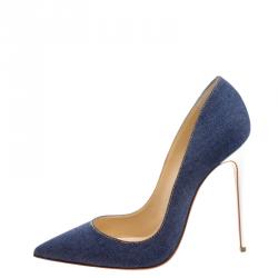 Pre Owned Christian Louboutin Blue Denim Pigalle Follies Pointed Toe Pumps Size 39.5