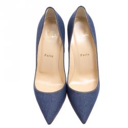 Pre Owned Christian Louboutin Blue Denim Pigalle Follies Pointed Toe Pumps Size 39.5