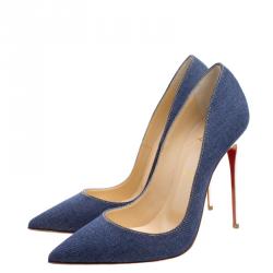 Pre Owned Christian Louboutin Blue Denim Pigalle Follies Pointed Toe Pumps Size 39.5