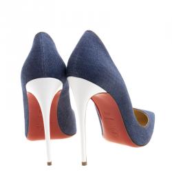 Pre Owned Christian Louboutin Blue Denim Pigalle Follies Pointed Toe Pumps Size 39.5